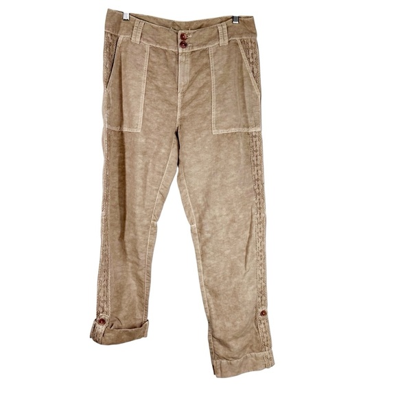 SUNDANCE Organia Lace Tan Linen Blend Rollup Pants - Picture 2 of 8